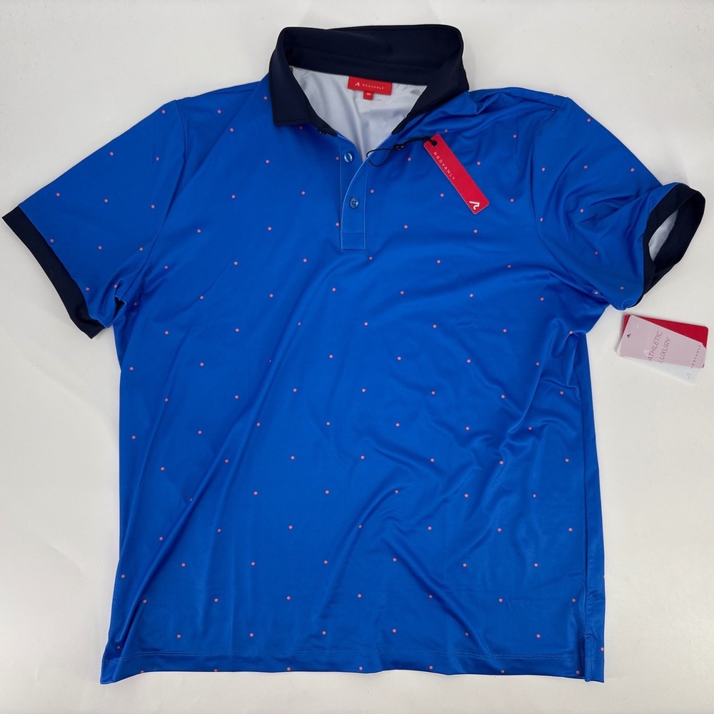 Redvanly Mens M Blue Dotted Athletic Luxury Golf Polo Shirt New With Tags